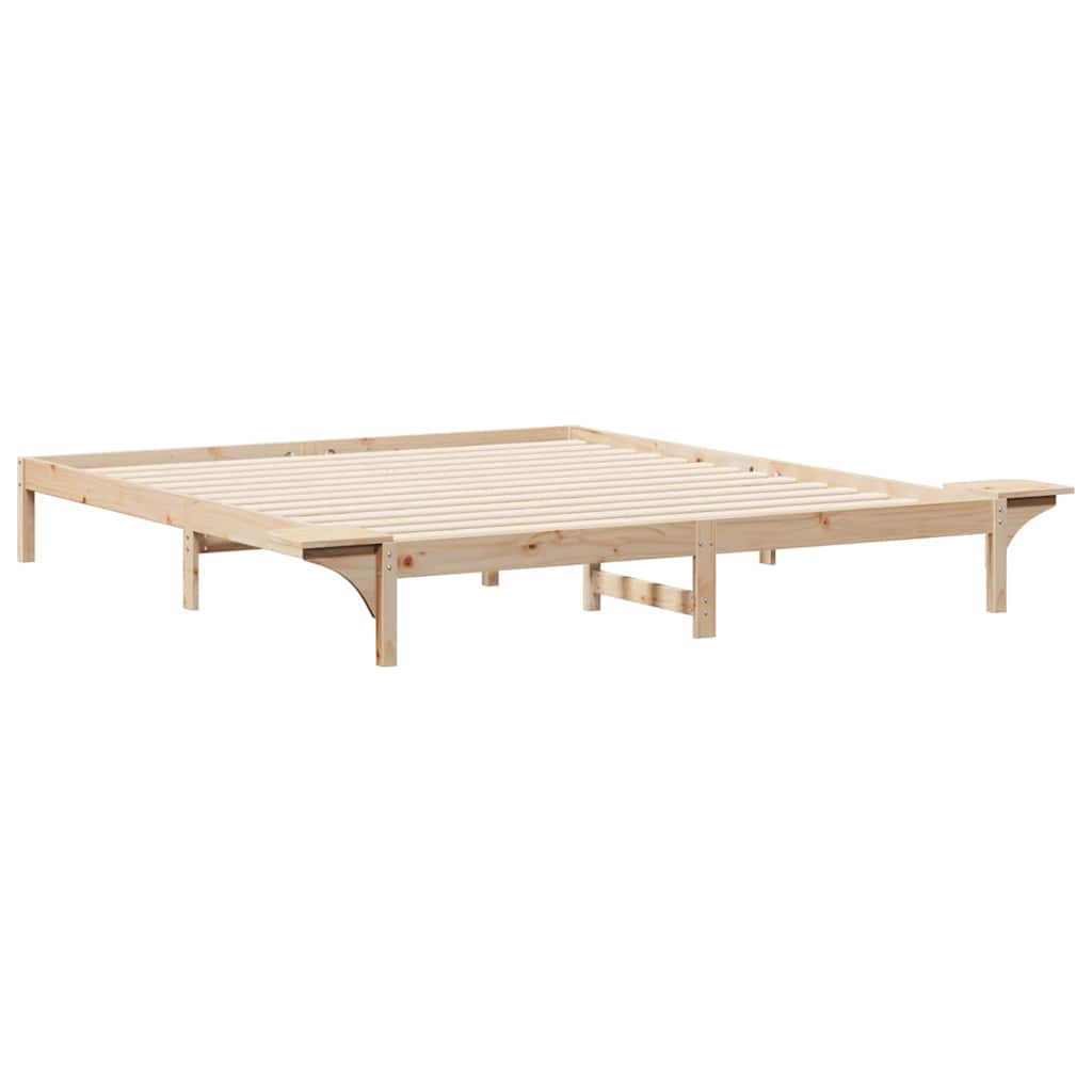 vidaXL Bed Frame with Side Tables Natural 200 x 220 cm Solid Pine Wood