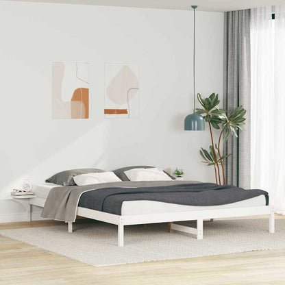 vidaXL Bed Frame with Side Tables White 200 x 220 cm Solid Pine Wood