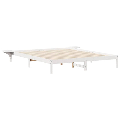 vidaXL Bed Frame with Side Tables White 200 x 220 cm Solid Pine Wood