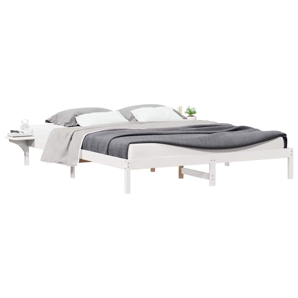 vidaXL Bed Frame with Side Tables White 200 x 220 cm Solid Pine Wood