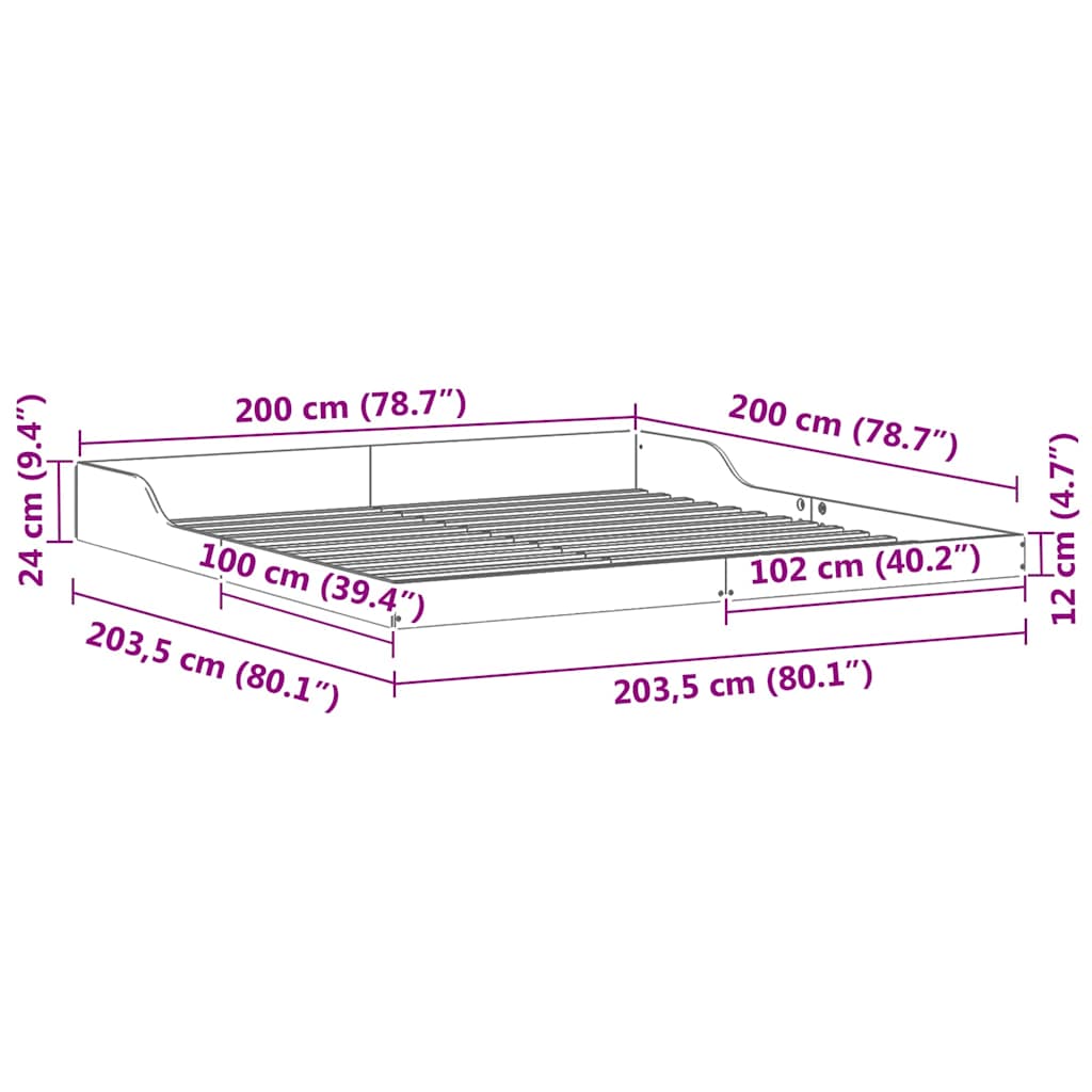 vidaXL Bed Frame Brown 200 x 200 cm Solid Pine Wood