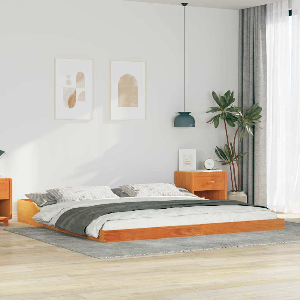 vidaXL Bed Frame Wax Brown 200 x 200 cm Solid Pine Wood