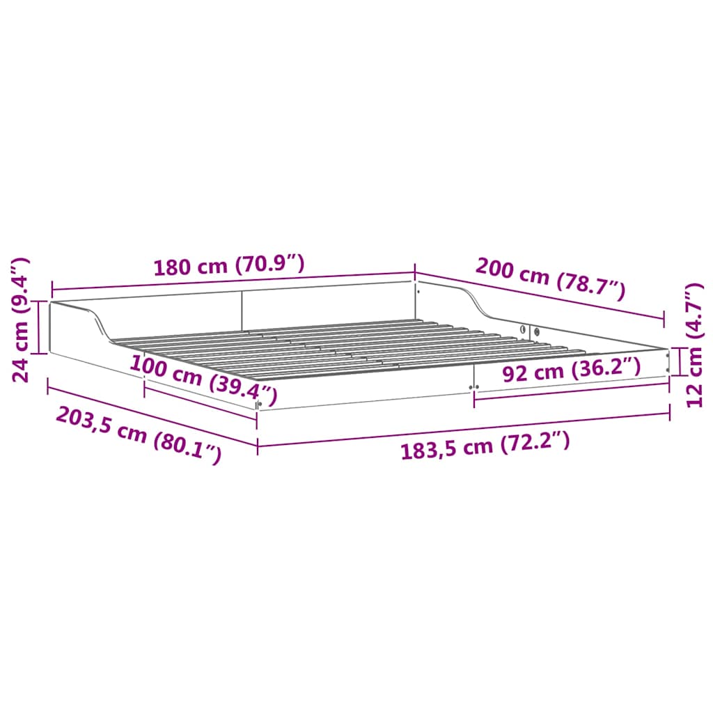 vidaXL Bed Frame Wax Brown 180 x 200 cm Solid Pine Wood