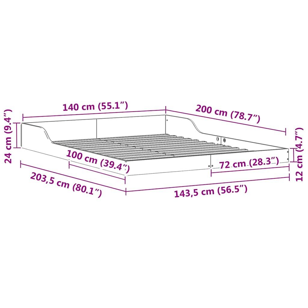 vidaXL Bed Frame Wax Brown 140 x 200 cm Solid Pine Wood
