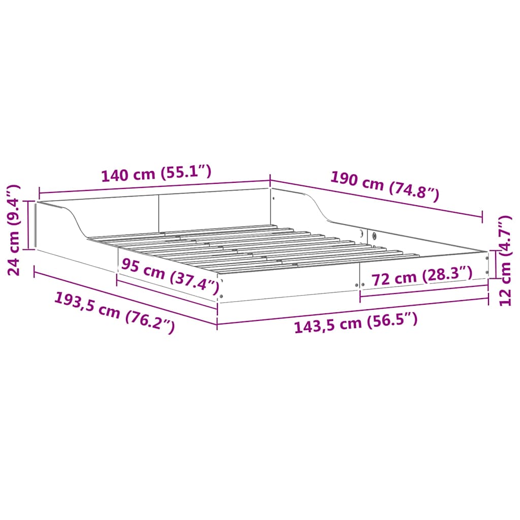 vidaXL Bed Frame White 140 x 190 cm Solid Pine Wood