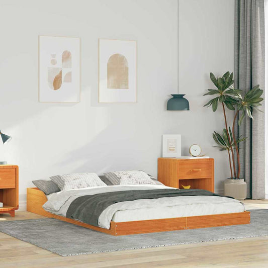 vidaXL Bed Frame Wax Brown 140 x 190 cm Solid Pine Wood