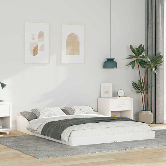 vidaXL Bed Frame White 135 x 190 cm Solid Pine Wood