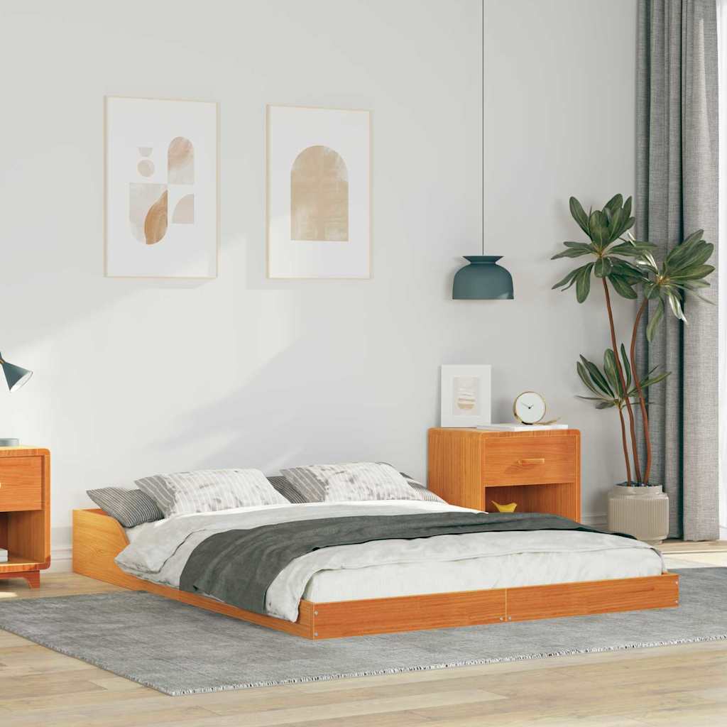 vidaXL Bed Frame Wax Brown 135 x 190 cm Solid Pine Wood