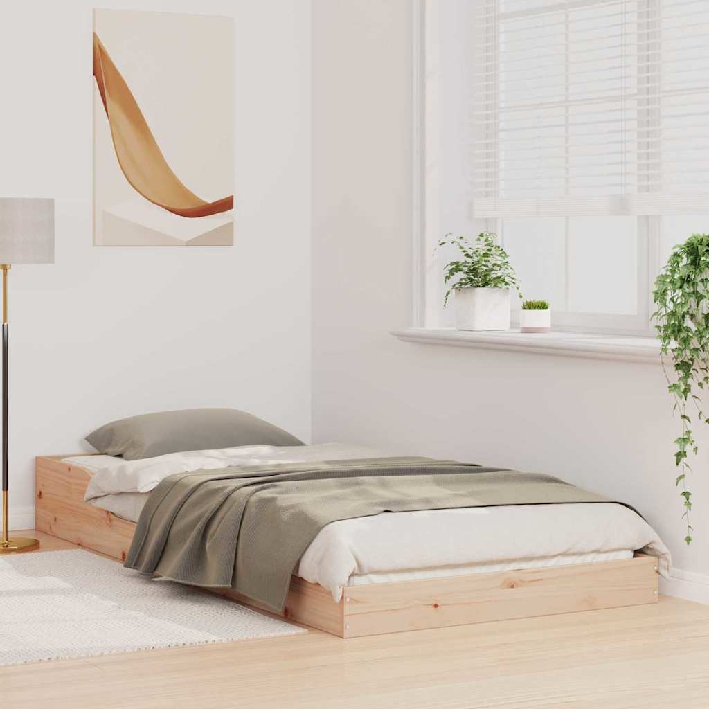 vidaXL Bed Frame Natural 100 x 200 cm Solid Pine Wood