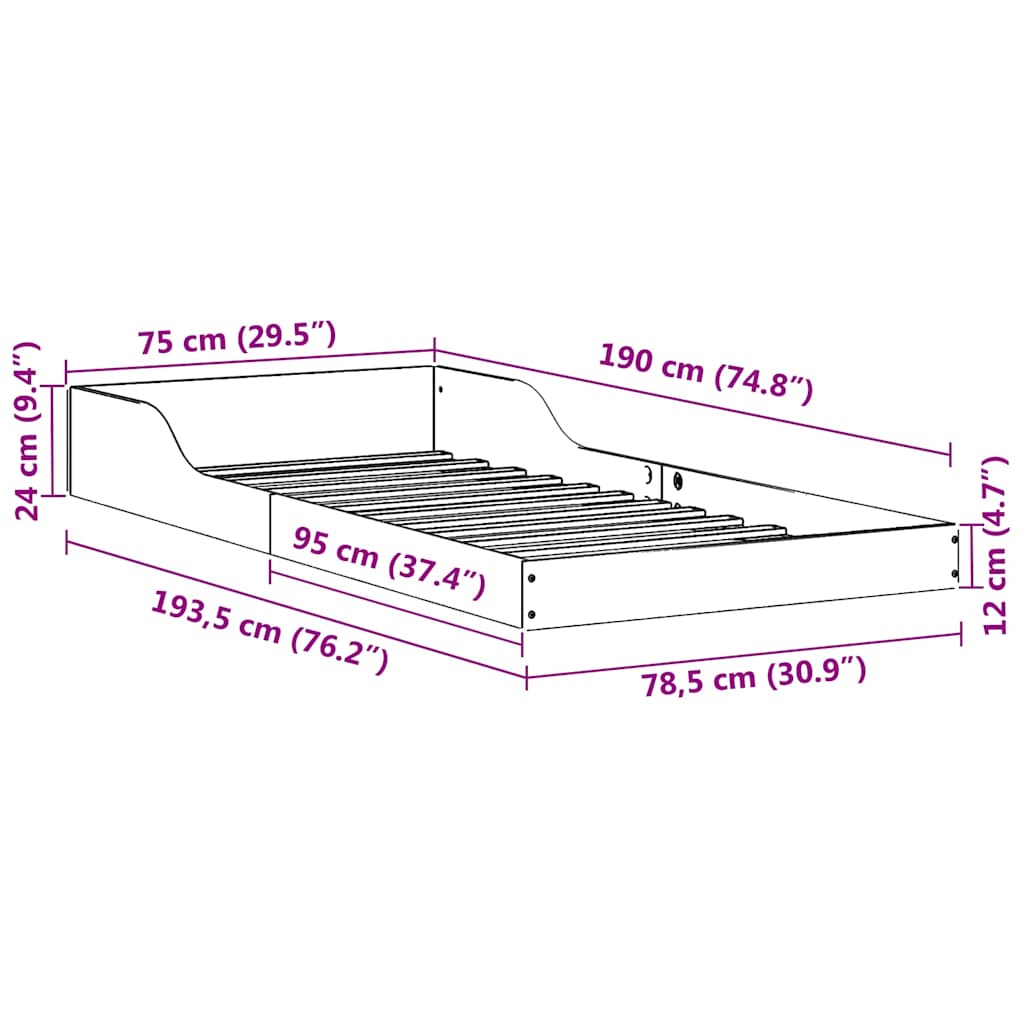 vidaXL Bed Frame White 75 x 190 cm Solid Pine Wood