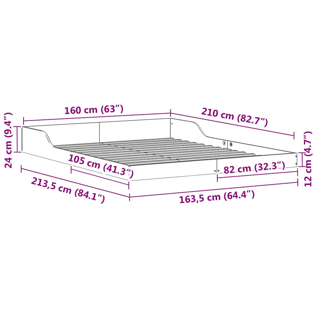 vidaXL Bed Frame Brown 160 x 210 cm Solid Pine Wood