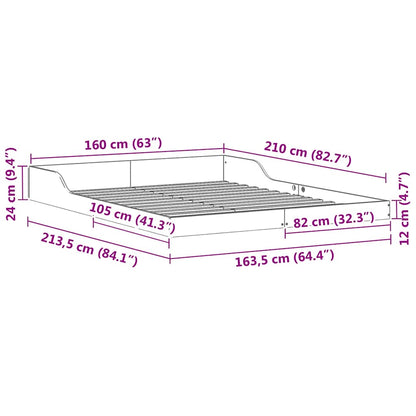 vidaXL Bed Frame Brown 160 x 210 cm Solid Pine Wood