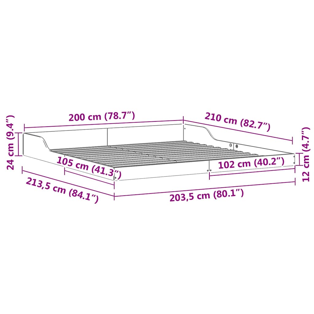 vidaXL Bed Frame Wax Brown 200 x 210 cm Solid Pine Wood