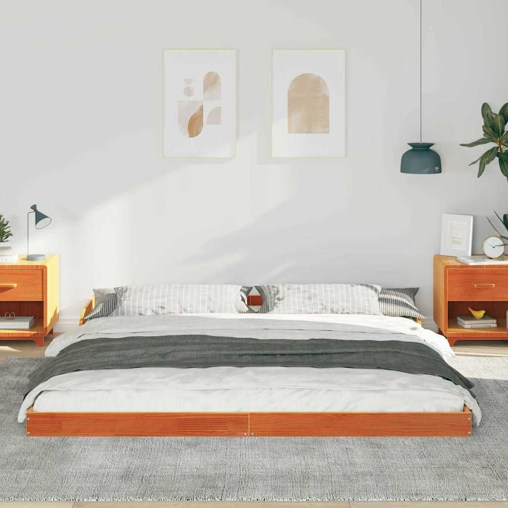 vidaXL Bed Frame Wax Brown 200 x 220 cm Solid Pine Wood