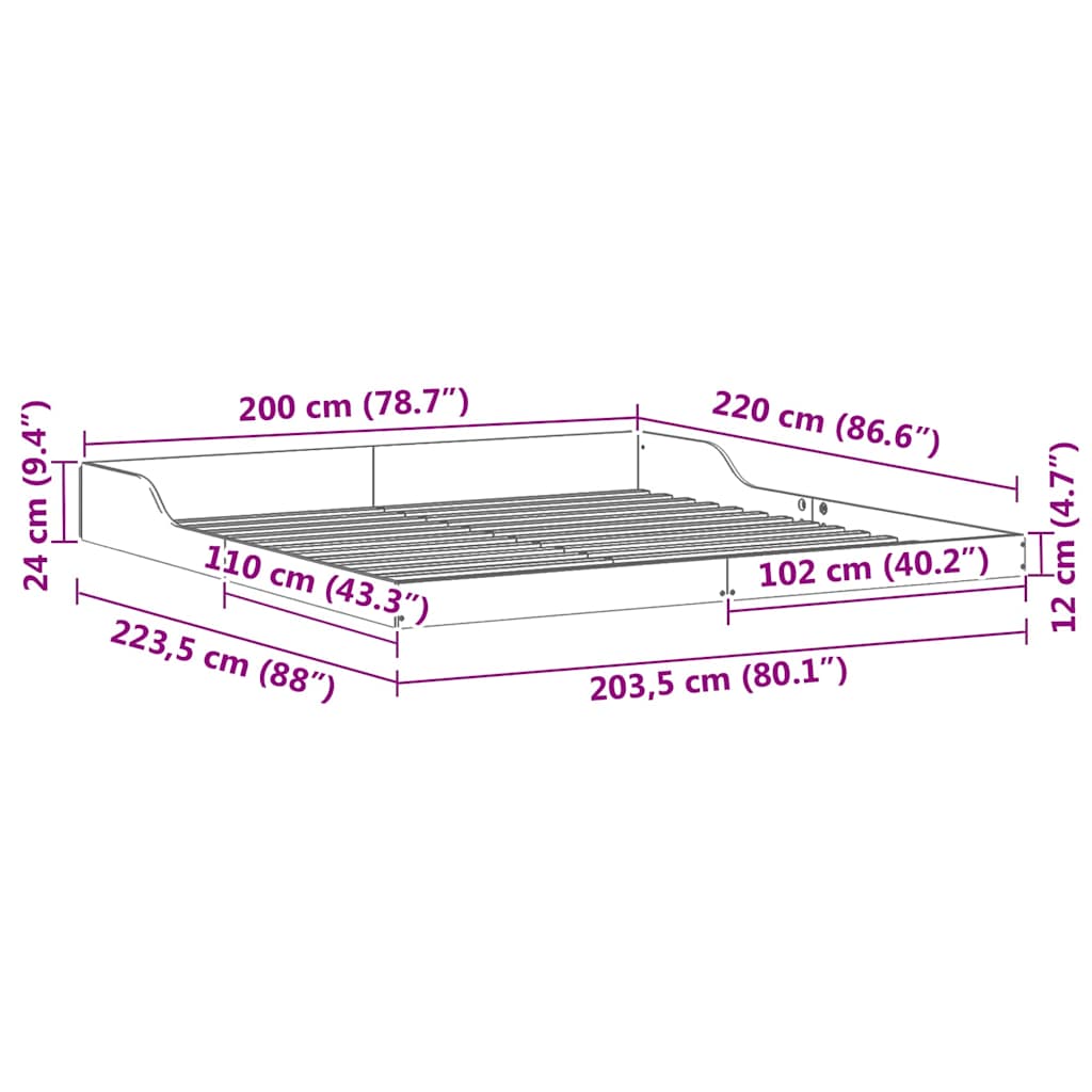 vidaXL Bed Frame Wax Brown 200 x 220 cm Solid Pine Wood