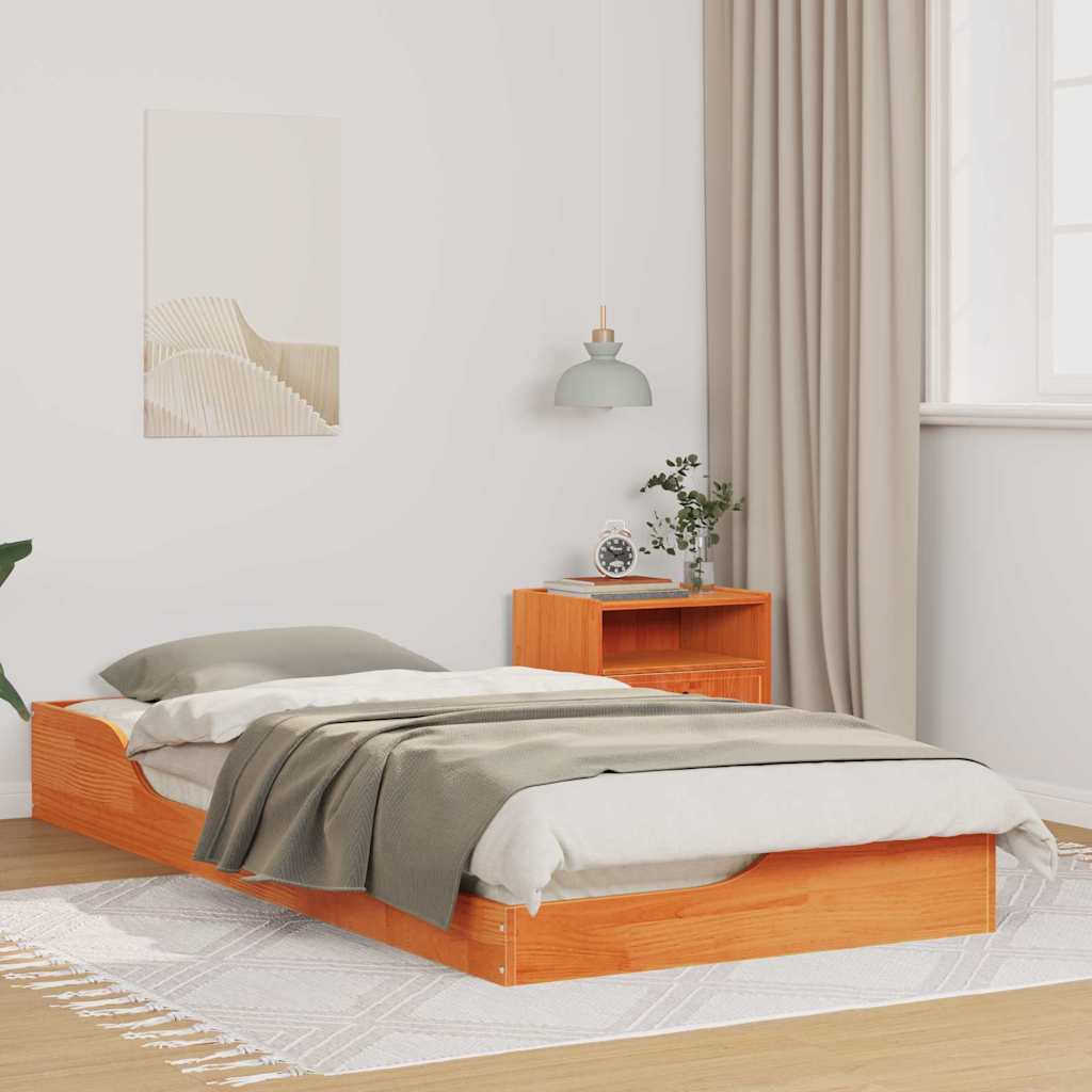 vidaXL Bed Frame Wax Brown 100 x 200 cm Solid Pine Wood