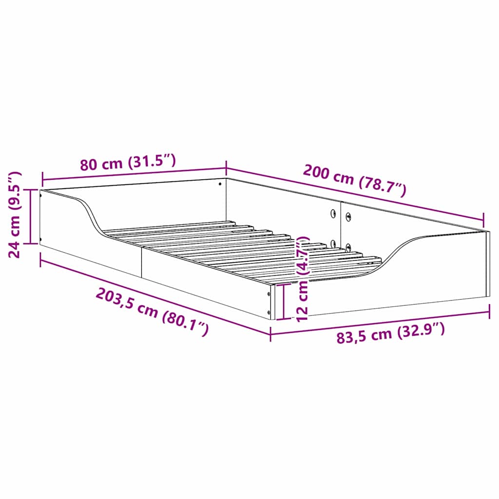vidaXL Bed Frame Brown 80 x 200 cm Solid Pine Wood