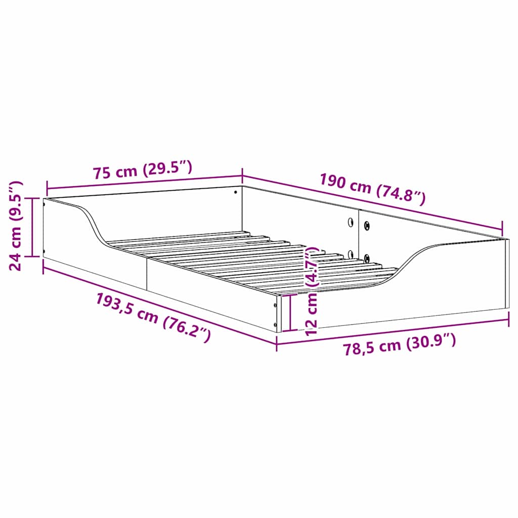 vidaXL Bed Frame Brown 75 x 190 cm Solid Pine Wood
