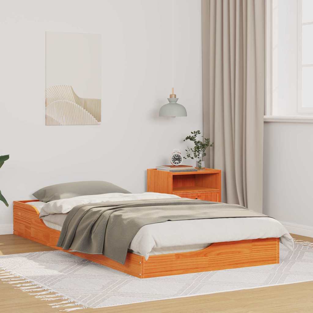 vidaXL Bed Frame Wax Brown 75 x 190 cm Solid Pine Wood