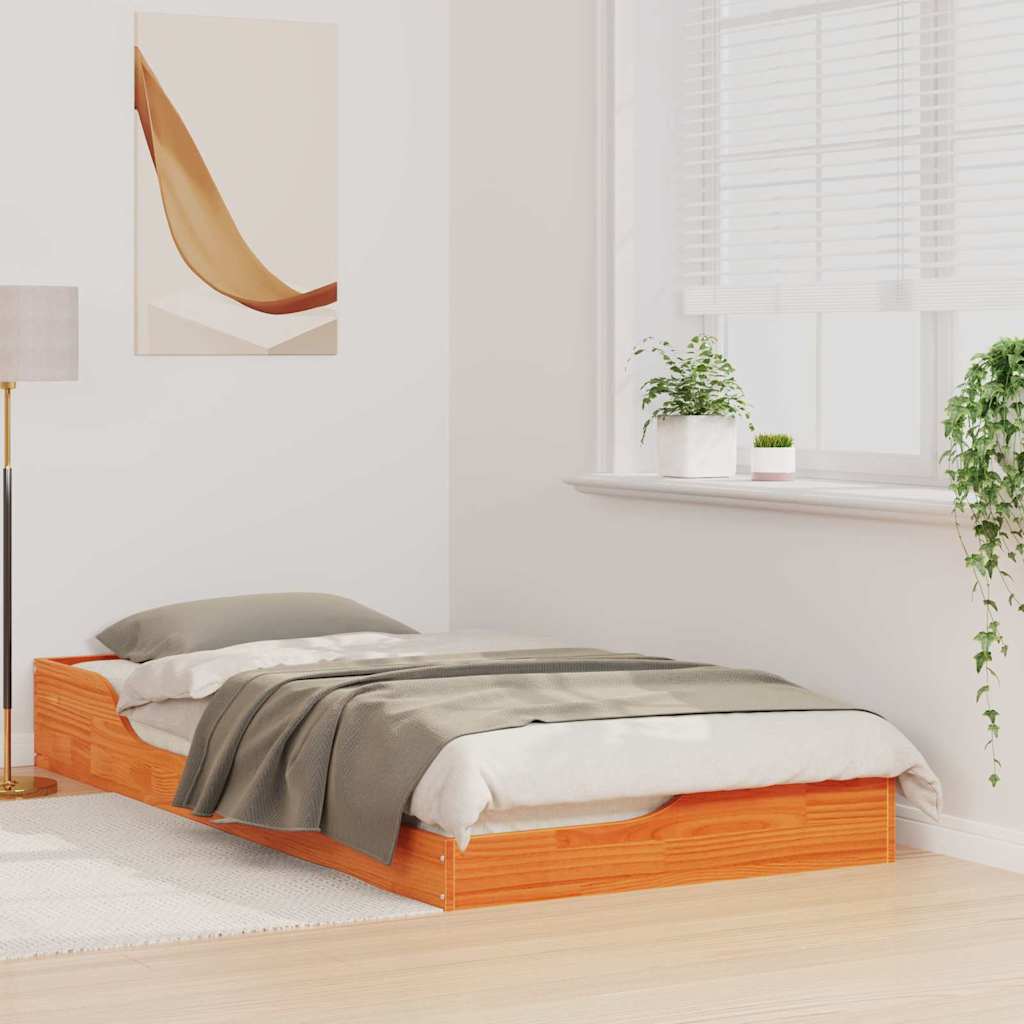vidaXL Bed Frame Wax Brown 75 x 190 cm Solid Pine Wood