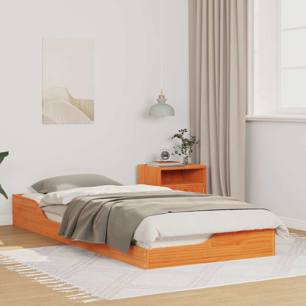 vidaXL Bed Frame Wax Brown 100 x 210 cm Solid Pine Wood