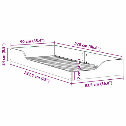 vidaXL Bed Frame Brown 90 x 220 cm Solid Pine Wood
