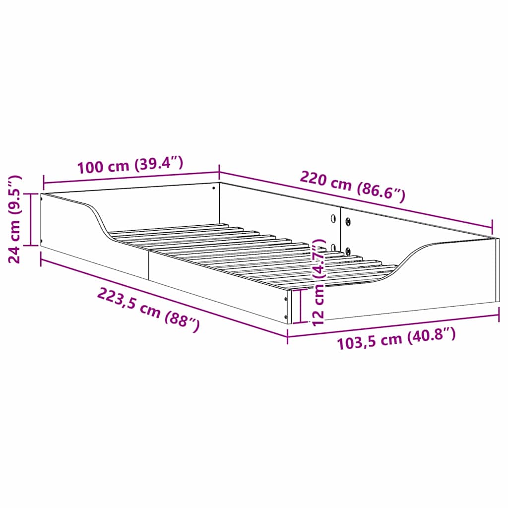 vidaXL Bed Frame Brown 100 x 220 cm Solid Pine Wood