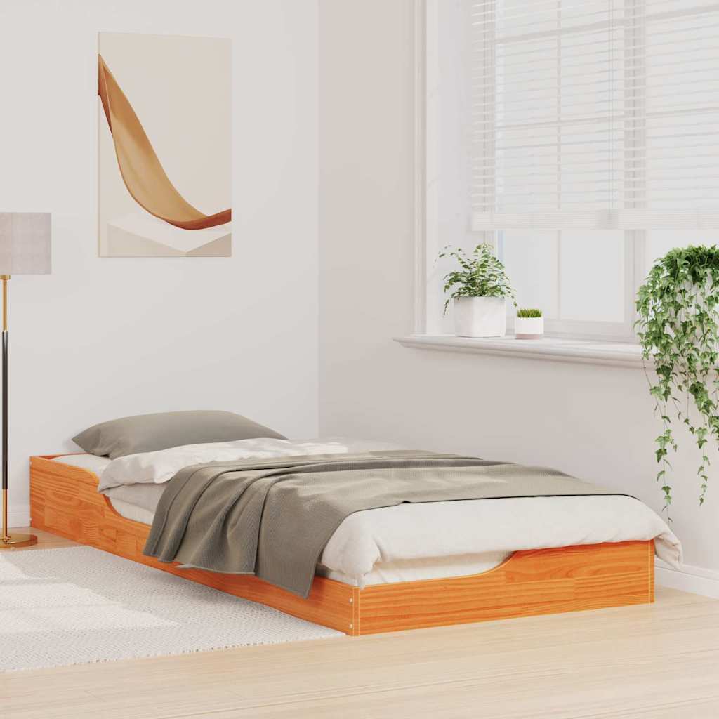 vidaXL Bed Frame Wax Brown 100 x 220 cm Solid Pine Wood