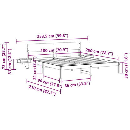 vidaXL Bed Frame with Headboard Wax Brown 180 x 200 cm Solid Pine Wood