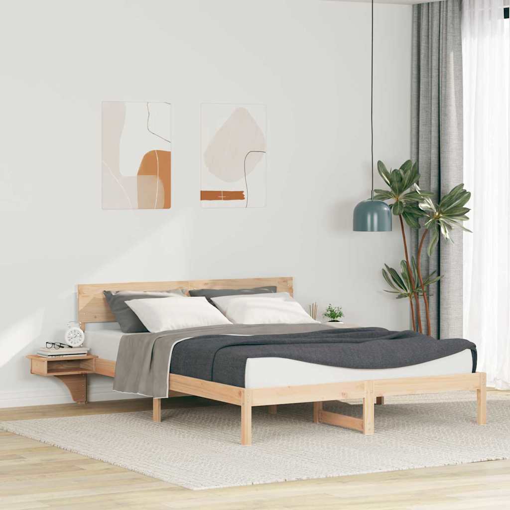 vidaXL Bed Frame with Headboard Brown 160 x 200 cm Solid Pine Wood