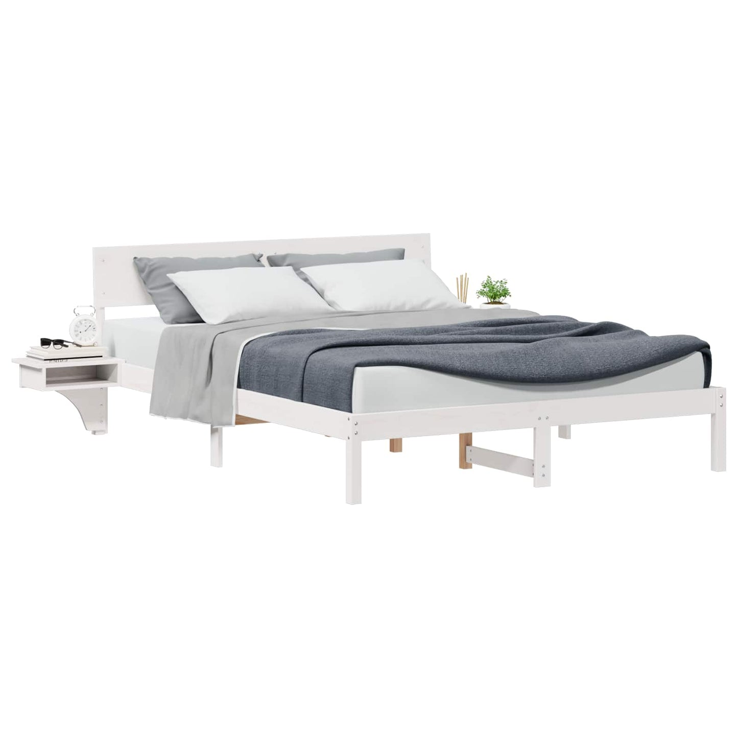 vidaXL Bed Frame with Headboard White 160 x 200 cm Solid Pine Wood