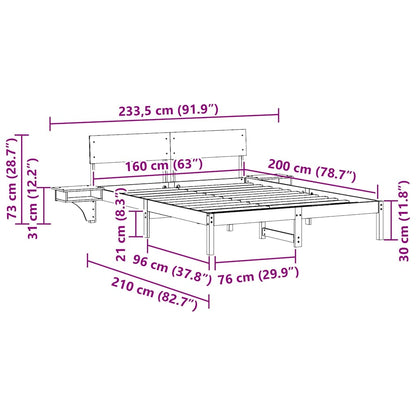vidaXL Bed Frame with Headboard White 160 x 200 cm Solid Pine Wood