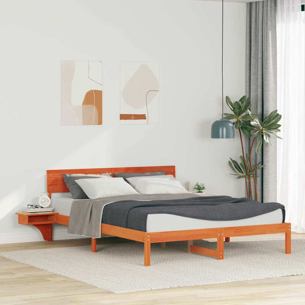 vidaXL Bed Frame with Headboard Wax Brown 160 x 200 cm Solid Pine Wood