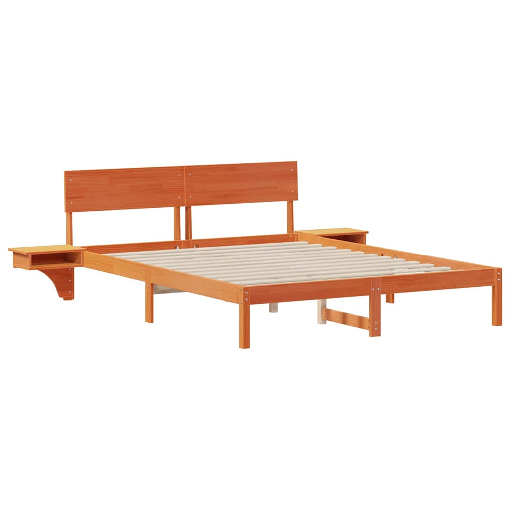 vidaXL Bed Frame with Headboard Wax Brown 150 x 200 cm Solid Pine Wood