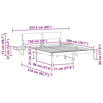 vidaXL Bed Frame with Headboard Wax Brown 150 x 200 cm Solid Pine Wood