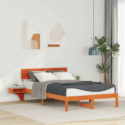 vidaXL Bed Frame with Headboard Wax Brown 140 x 200 cm Solid Pine Wood