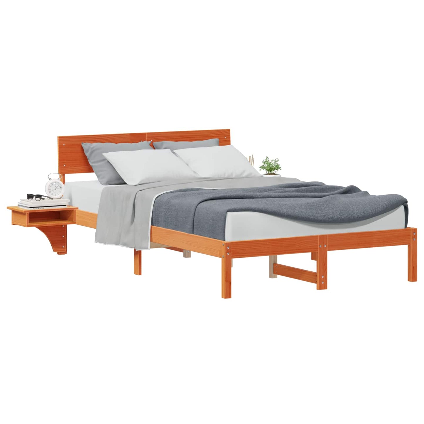 vidaXL Bed Frame with Headboard Wax Brown 140 x 200 cm Solid Pine Wood