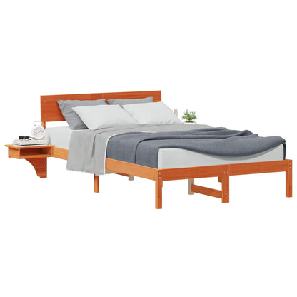 vidaXL Bed Frame with Headboard Wax Brown 140 x 200 cm Solid Pine Wood