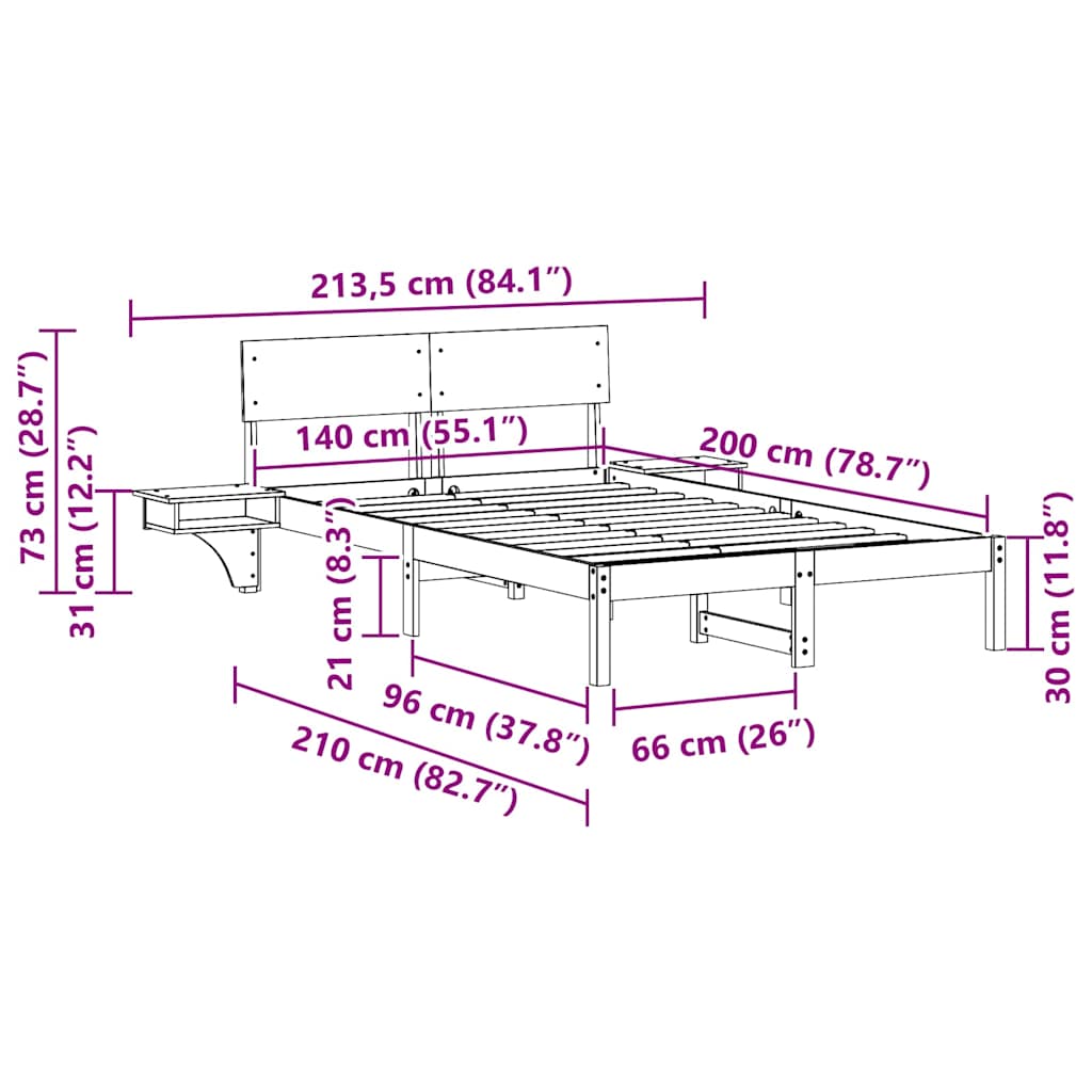 vidaXL Bed Frame with Headboard Wax Brown 140 x 200 cm Solid Pine Wood