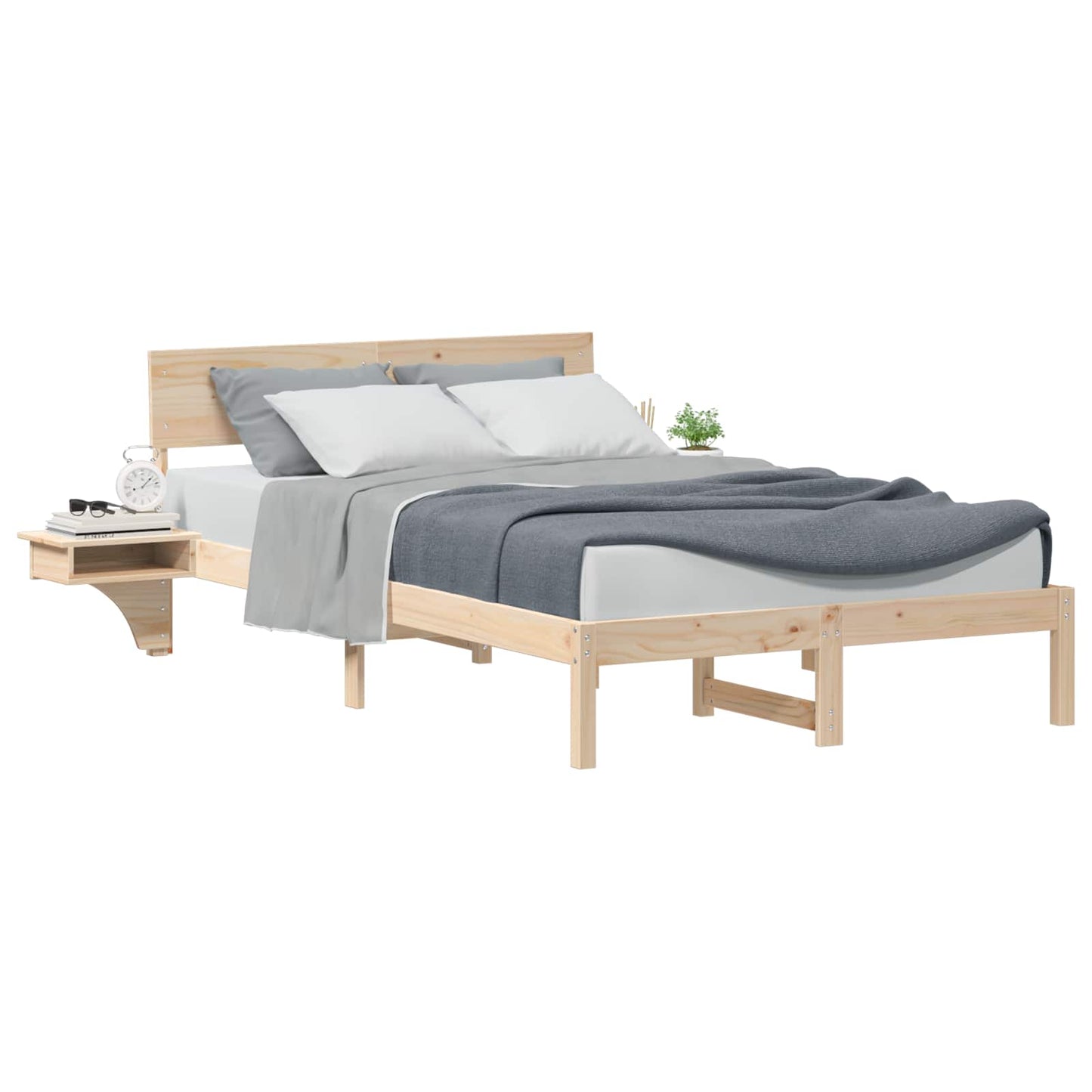 vidaXL Bed Frame with Headboard Brown 135 x 190 cm Solid Pine Wood