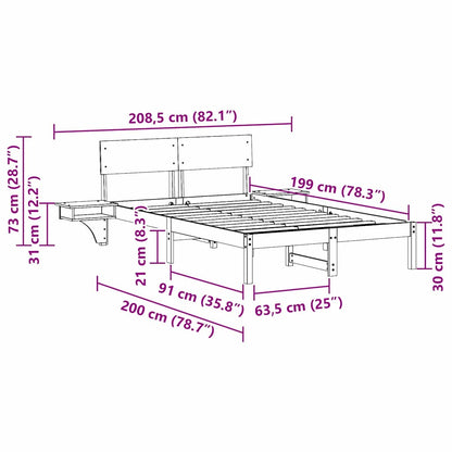 vidaXL Bed Frame with Headboard Brown 135 x 190 cm Solid Pine Wood