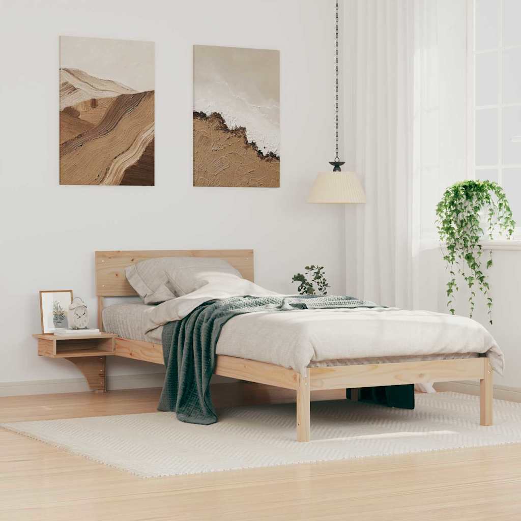 vidaXL Bed Frame with Headboard Brown 100 x 200 cm Solid Pine Wood