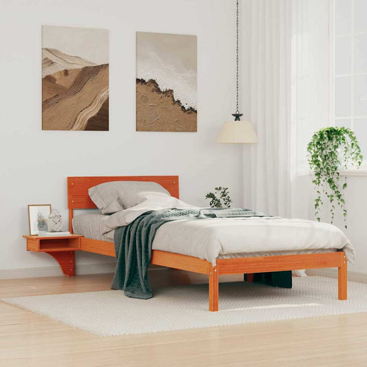 vidaXL Bed Frame with Headboard Wax Brown 90 x 200 cm Solid Pine Wood