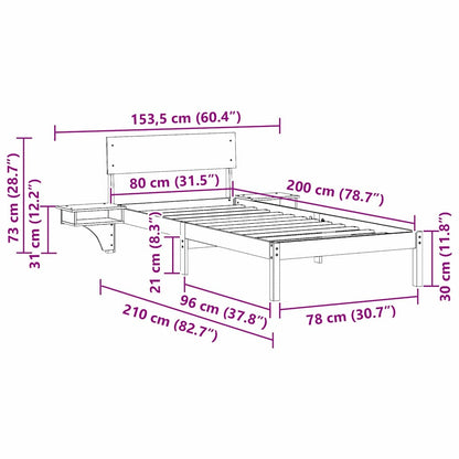 vidaXL Bed Frame with Headboard White 80 x 200 cm Solid Pine Wood