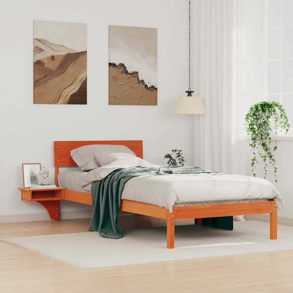 vidaXL Bed Frame with Headboard Wax Brown 90 x 190 cm Solid Pine Wood