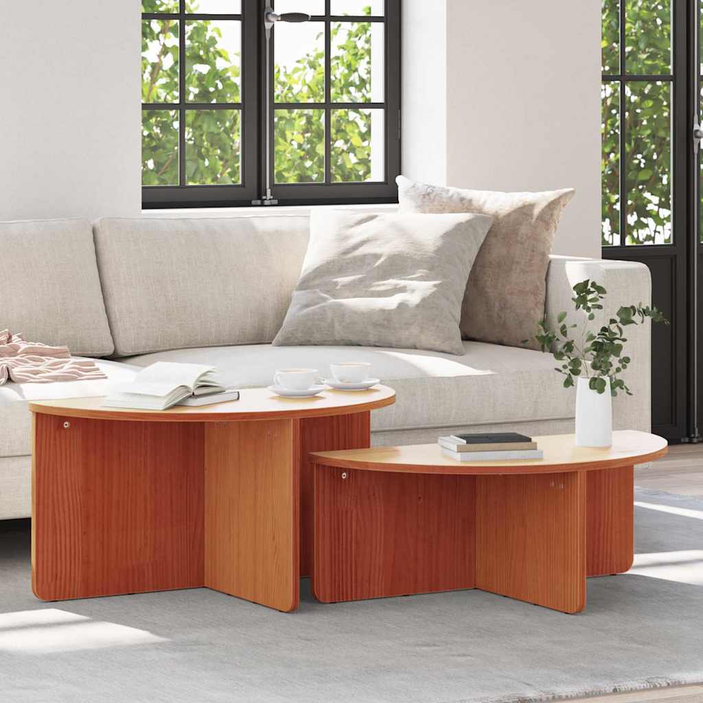 vidaXL Coffee Table 2 pcs Wax Brown Solid pine wood