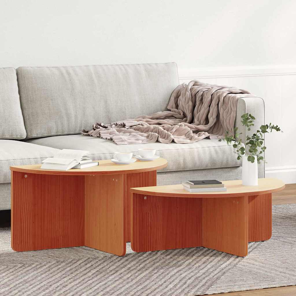 vidaXL Coffee Table 2 pcs Wax Brown Solid pine wood