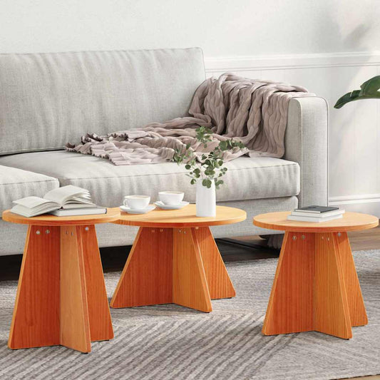 vidaXL Coffee Table 3 pcs Wax Brown