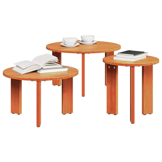 vidaXL Coffee Table 3 pcs Wax Brown Solid pine wood