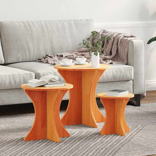 vidaXL Coffee Table 3 pcs Wax Brown